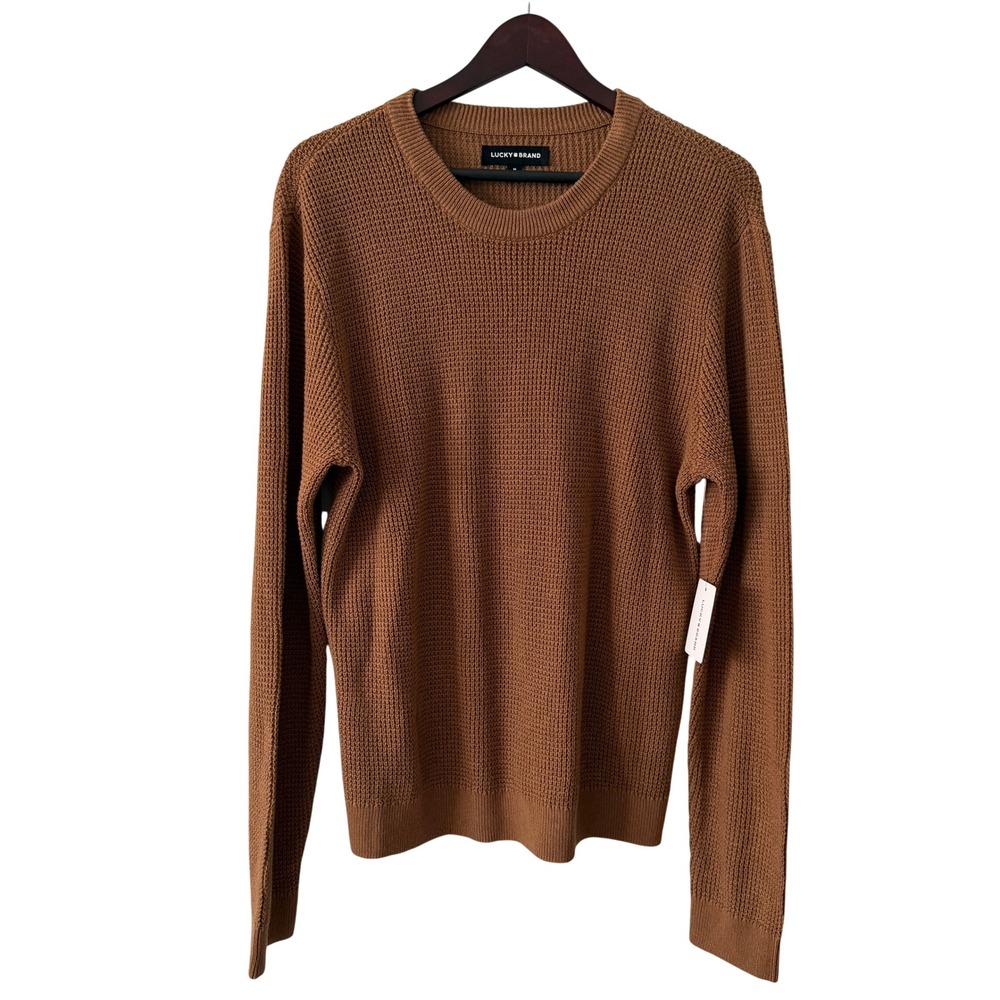 Lucky Brand Waffle Knit Sweater Mens Medium Brown NEW Crew Neck Pullover 153640